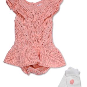 Baby Girls 3 Pc Cable Knit Creeper Set