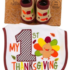 2 Pc Fall Thanksgiving Bib & Socks Set
