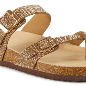 Girls Rhinestone Double Band Footbed Sandals